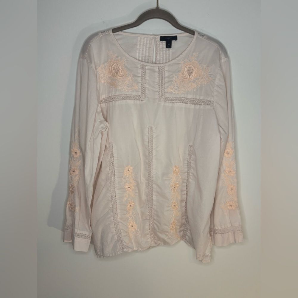 J. Crew EUC pink floral embroidered lace cut out long sleeve blouse Size 14T